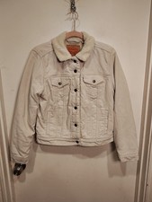Levi's Women's 90's Sherpa Lined Ivory Corduroy Trucker Jacket Sz M Almond Milk