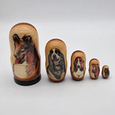 Set of 5 Dogs Matryoshka Dolls, Russian Nesting Dolls, Largest is  7"