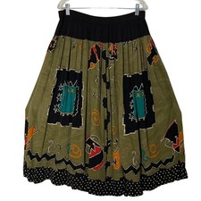 Carole Little Vintage Abstract Tribal Y2K Boho Skirt Olive Black Plus Size 22