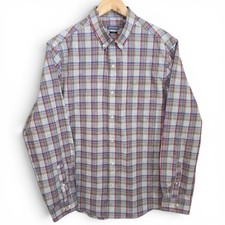 Van Heusen Dress Shirt Mens 16-16.5 Large Gray Plaid Button Down Slim Fit Career
