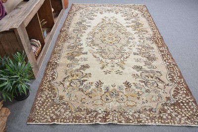 Vintage Rug, 5,1x9,1 ft Turkish Rug, Brown Gray Handmade Wool Rug