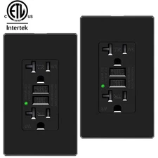 2x 20A Black Home GFCI Receptacle + Decor Plate WR TR ETL Listed LED Indicator