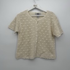 Segue Cream Crochet Cardigan Short Sleeve Top Size Small Cotton Vintage