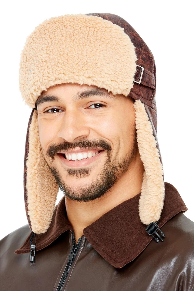 Chapéu voador piloto, marrom, com acabamento de pele acessório fantasia - Imagem 2 de 2