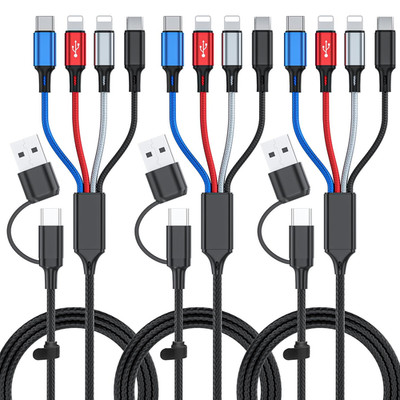 6 in 1 Multi Charging Cable 3Pack-6Ft Multi USB Cable 3A Multi Charger Cable Bra