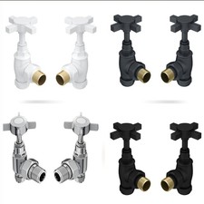 Traditional Angled Cross Head 15mm Manual Towel Rail Radiator Tap Valves Pair UK
