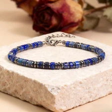 Men's Lapis Lazuli Hematite Beads Healing Protection Adjustable Bracelet Gift