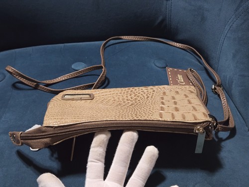 Madi Claire Croc Embossed Leather Mink Color, Mini Crossbody Wallet Purse. #4973 - Picture 8 of 10