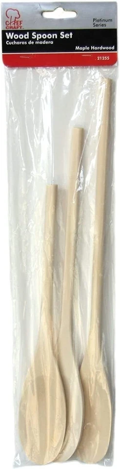 Chef Craft Select Maple Solid Spoon Set | 10, 12 & 14 inch 3 Piece Wooden Spoons - Image 2 of 4