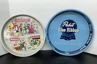 Lot of 2 Vtg Knickerbocker & Pabst Blue Ribbon Beer Metal Serving Tray Bar Sign