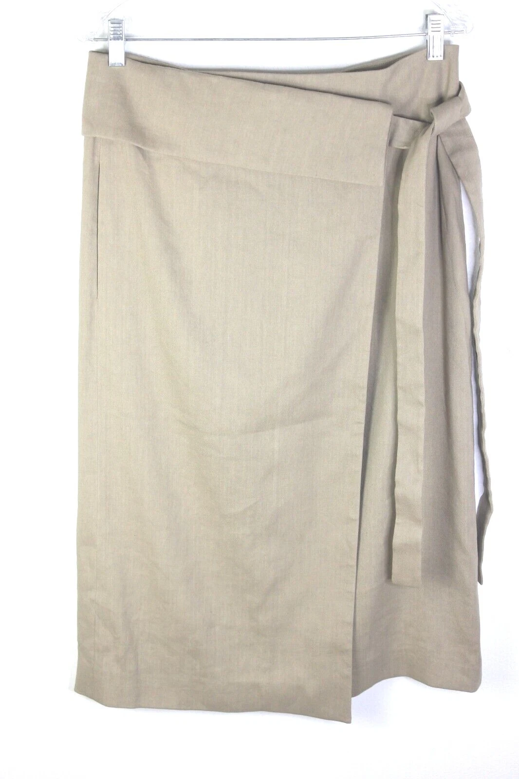 Joseph Finch Linen Blend Stretch Beige Long Wrap Skirt Women's Size 42 NWT