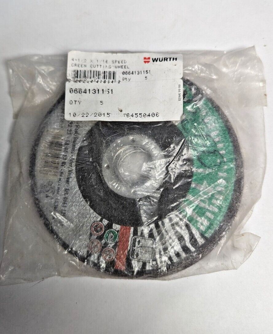 Pack of 5 Wurth Cutting Wheels for Stainless Steel 41/2" x 1/16