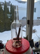 c.1900 Folk Art Whimsey Carved Wooden tools in a whiskey bottle shovel ladder