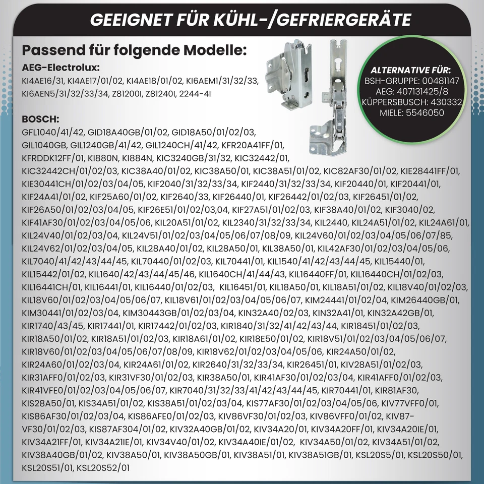 Tür Scharnier Kühlschrank geeignet für Bosch Siemens Miele AEG Gaggenau 00481147 - Bild 2 von 4