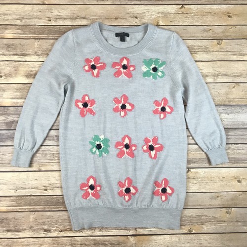 J.Crew Merino Tippi Pullover in Grafik Blumen 100% Wolle Preppy Stretch Gr. S - Bild 2 von 5