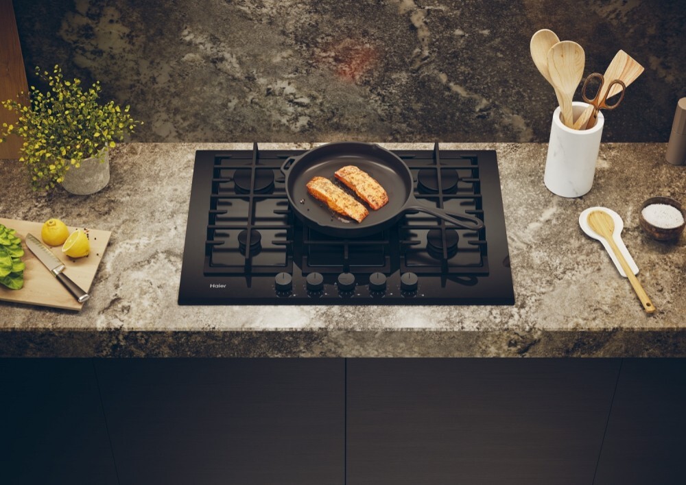 Haier HAVG75TBBP 75cm Gas on Glass Hob Perfect flame system, Left 5kW Wok burner