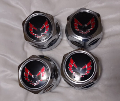 77-92 FIREBIRD TA ALUMINUM WHEEL RED BIRD PLASTIC CHROME CENTER CAP SET 4 607M