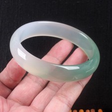 66MM Certified Natural Agate Chalcedony Green Jade Bracelet Bangle 0545