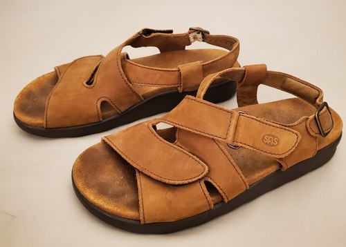 SAS Huggy Sandals Womens 7.5 M Tripad Comfort Cross Ankle Strap Brown Suede - Picture 2 of 8