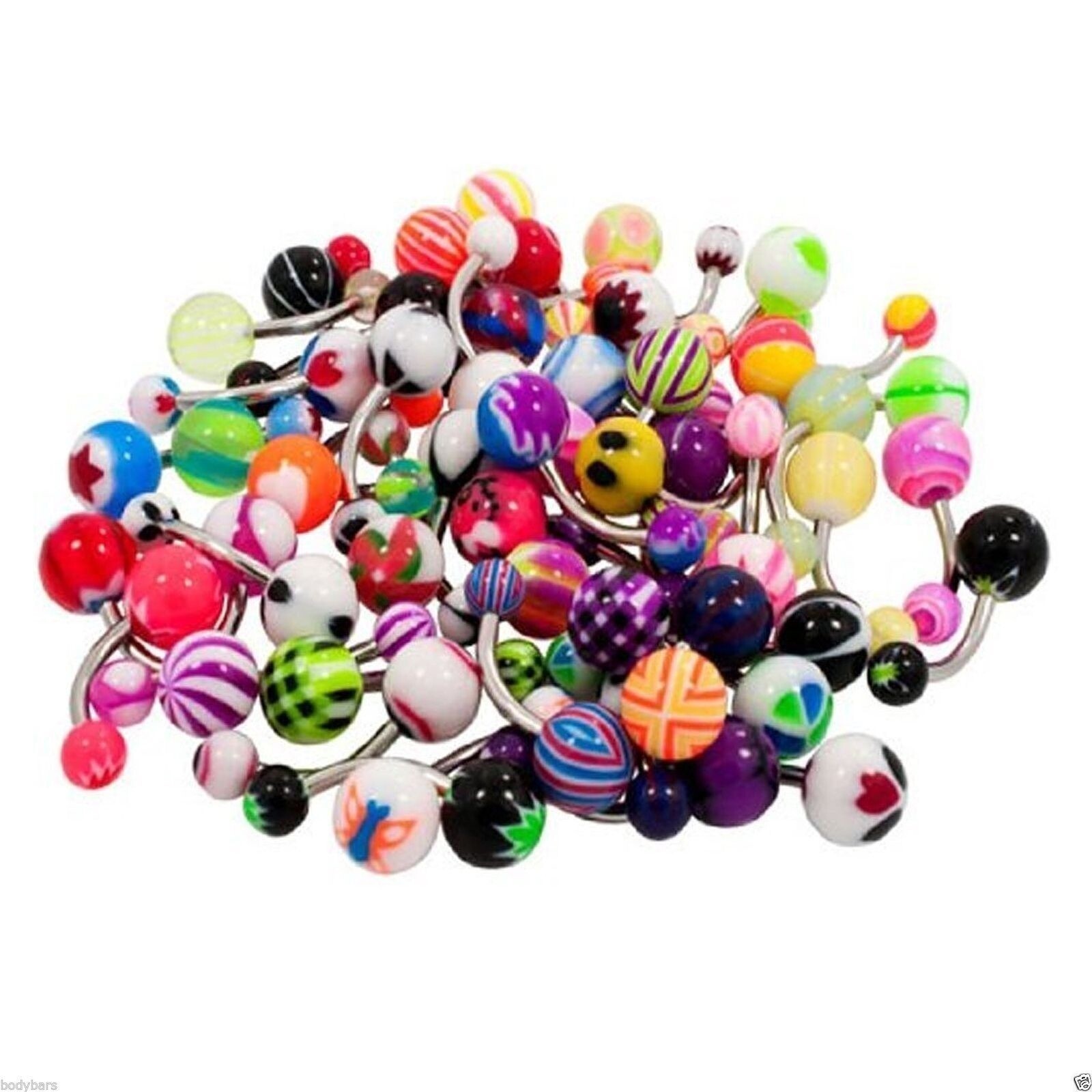 Belly Navel Barbells 5 Mixed Design Surgical Steel Body Piercing Bars 14g 10mm