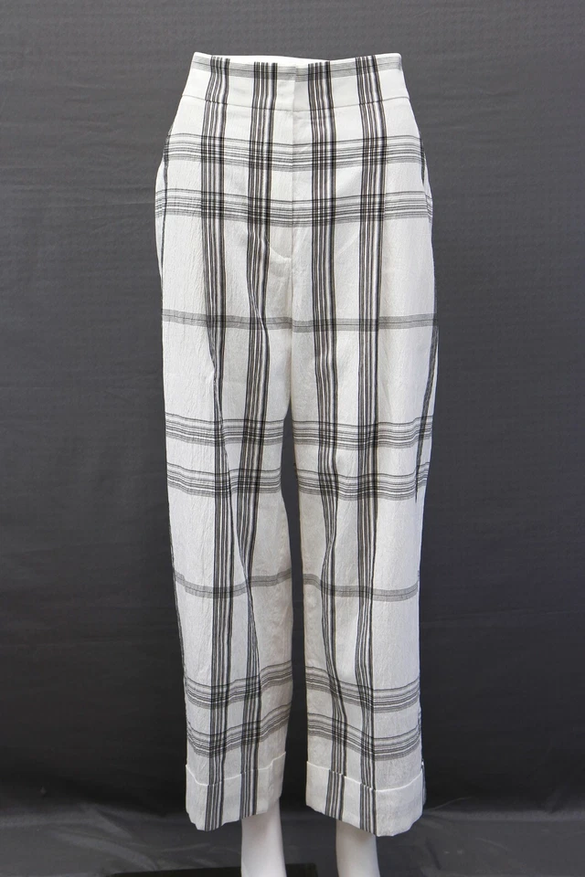 NUEVO CON ETIQUETAS $1175 Pantalones Brunello Cucinelli Mujer Algodón Estampado a Cuadros Pierna Ancha 42/6US A186