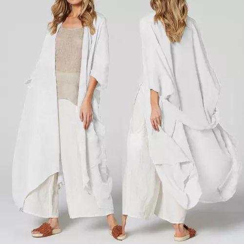 Womens Summer Holiday Kimono Cardigan Beach Open Front Top Long Coat Cover Up US - Picture 6 of 25