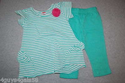 Toddler Girls Outfit MINT GREEN WHITE STRIPE DRESS Rosette PINK ROSE Leggings 2T