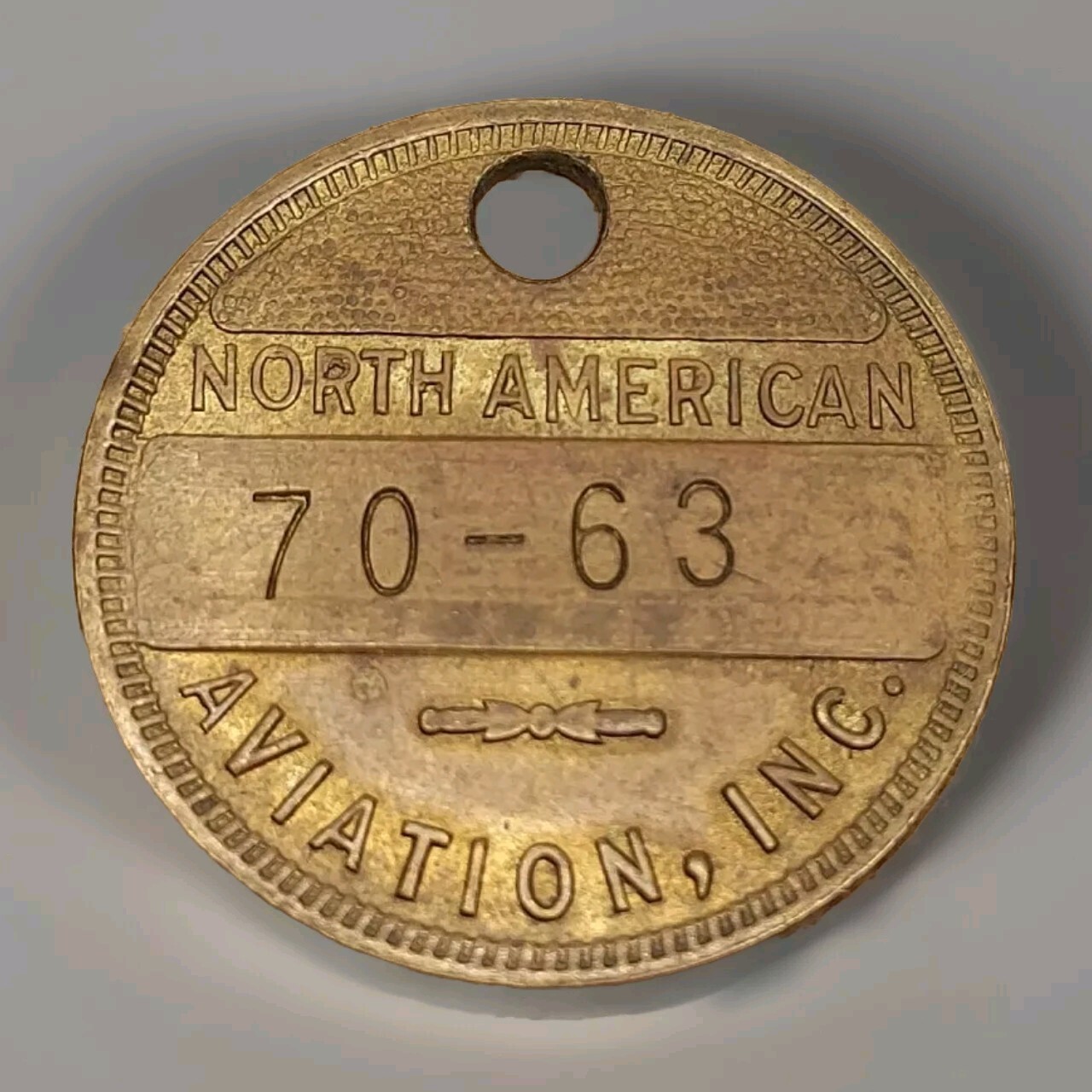 North American Aviation Boeing Aerospace Brass Tool Check Out Tag Token Vintage