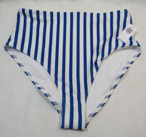 Traje de baño parte inferior azul marino antiguo para mujer cintura alta corte francés talla S nuevo a rayas - Imagen 4 de 5