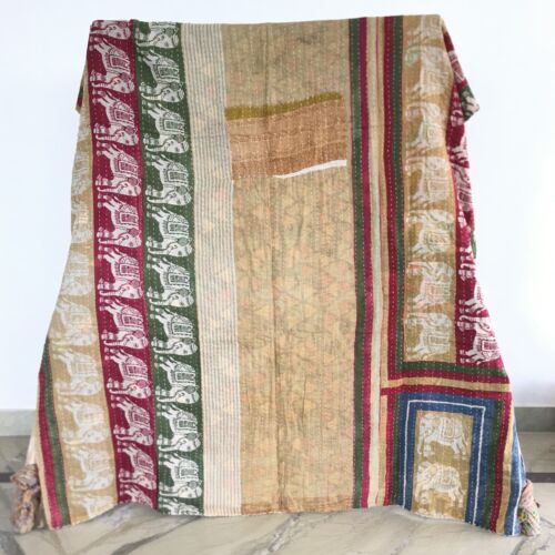 Reversible Blanket Kantha Quilt Blanket Indian Vintage Bedding Quilt Gudari Lot - Picture 14 of 33