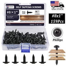 159pcs 8x1" Phillips Wafer Truss Head Self Tapping Wood Screws Black Phosphate