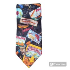 Vtg Silk Fishing Print Tie Colorful Fishing Tie Fisherman Tie Fishing Reels Bait