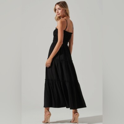 Astr Tiered Maxi Boho Flowy Summer Gauzy Dress Size Small Maxi Midi Black |  eBay
