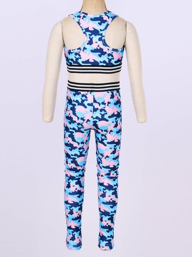 Girls Tank Bra Top with Leggings Set Athletic Tracksuits Gymnastic Workout Sport - Picture 131 of 150