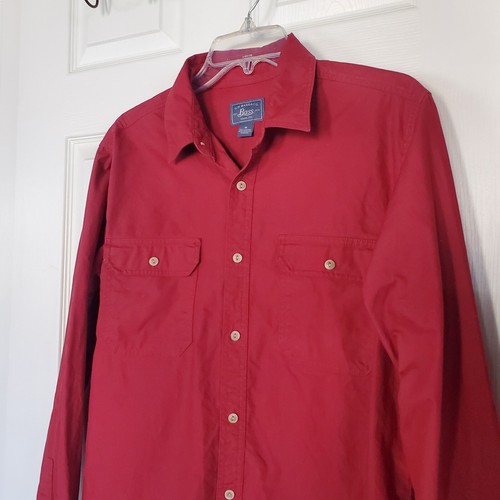 G H Bass Shirt Jacket Maroon Dual Pocket Wicking Long Sleeve Button Up Denim - Picture 2 of 8