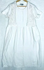 Vintage Carol Anderson Midi Dress Large Petite Linen Blend Granny Core Crotchet