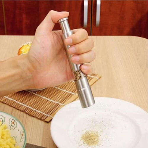Stainless Steel Salt And Pepper Grinder One Handed Mill Vintage Glass Bottle