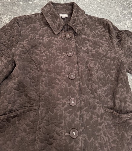 J Jill Womens Button Up Brocade Floral Tapestry Cotton Blend Jacket Brown Sz L