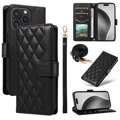 Fashion PU Leather Folio Card Slot Case For iPhone 16 Pro Max 16e 15 14 12 11 XR