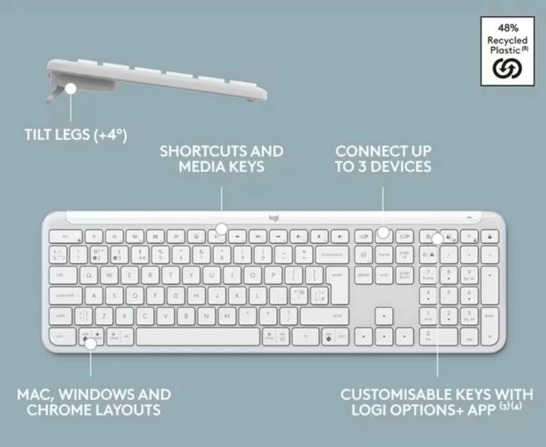 Logitech MK950 Slim Keyboard and Mouse Combo Off White Signature  - Image 3 of 4