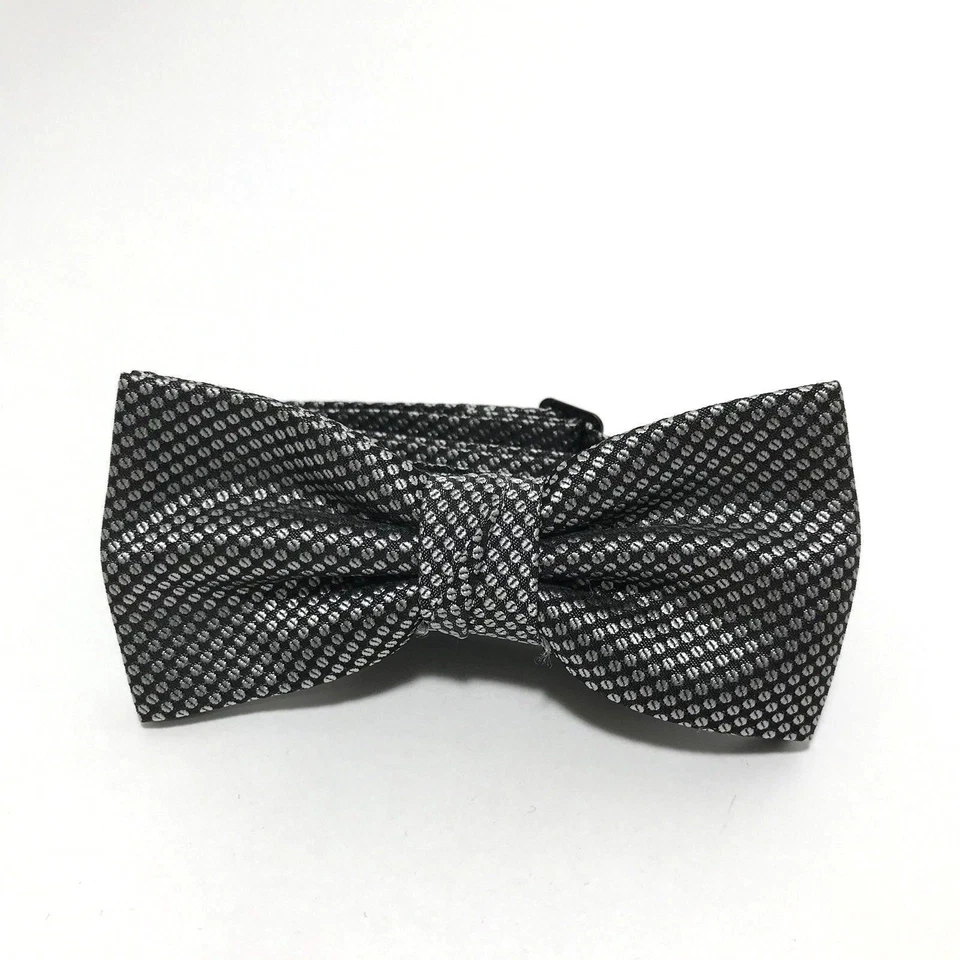 Mens Bow Tie Pre Tied Butterfly Vintage Gray Silver Polka Dot Adjustable Size - Image 3 of 4