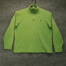VTG Polo Ralph Lauren Sweater Mens Large L Green 1/4 Zip Ribbed Black Pony Logo