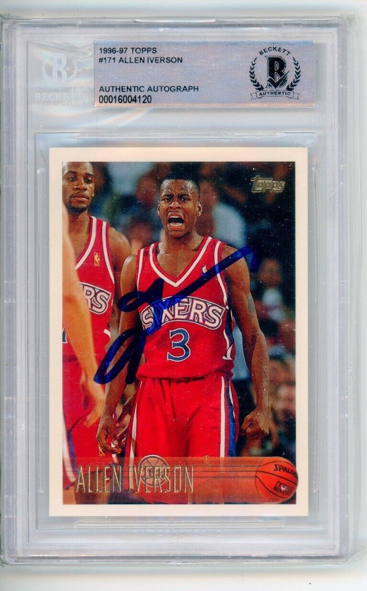その他 Allen Iverson rc auto topps Allen Iverson Signed Auto 1996-97 Topps Rookie Rc Card Beckett