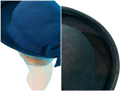 Vintage 1950s Bow Hat Navy Blue Wool Beret | eBay display picture 1