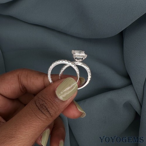 2.50 CT Princess Cut Moissanite Bridal Set Engagement Ring Solid 14K White Gold - Picture 6 of 11