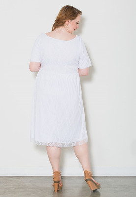 knee length dresses for ladies Soft Life Lace Dress (Plus Size White Lace Dress) 3X main image 0