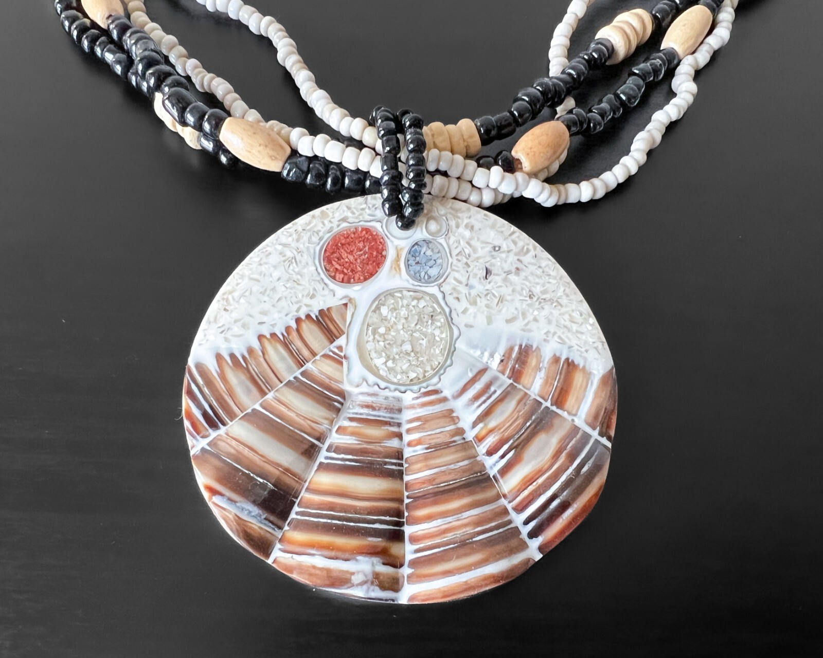 Handmade Artisan Large Round Cone Shell Pendant T… - image 1