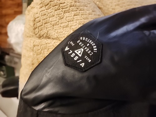 Vissla Bomber Jacket Large Mens Black Snap Pocket Long Sleeve Faux Leather - Picture 2 of 7
