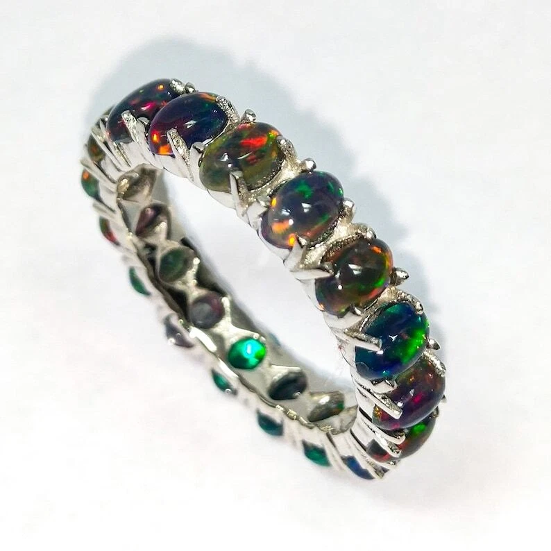1.00-1.99 Ct Black Opal All Occasion Prong Ring 925 Solid Silver - Image 3 of 4