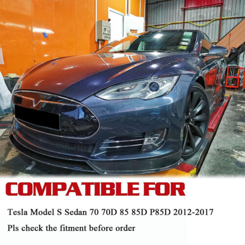 For Tesla Model S Sedan 12-17 REAL CARBON FIBER Front Bumper Lip Spoiler Bodykit - Picture 2 of 12